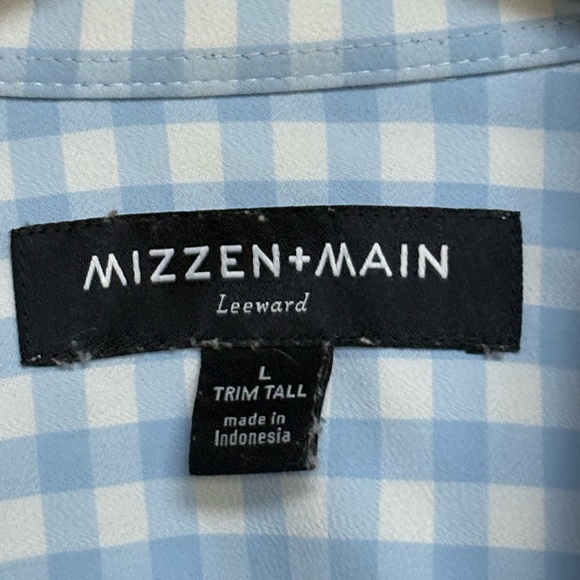 Mizzen+Main Leeward Blue Gingham Stretch Shirt L Trim Tall Office Career - Picture 3 of 8